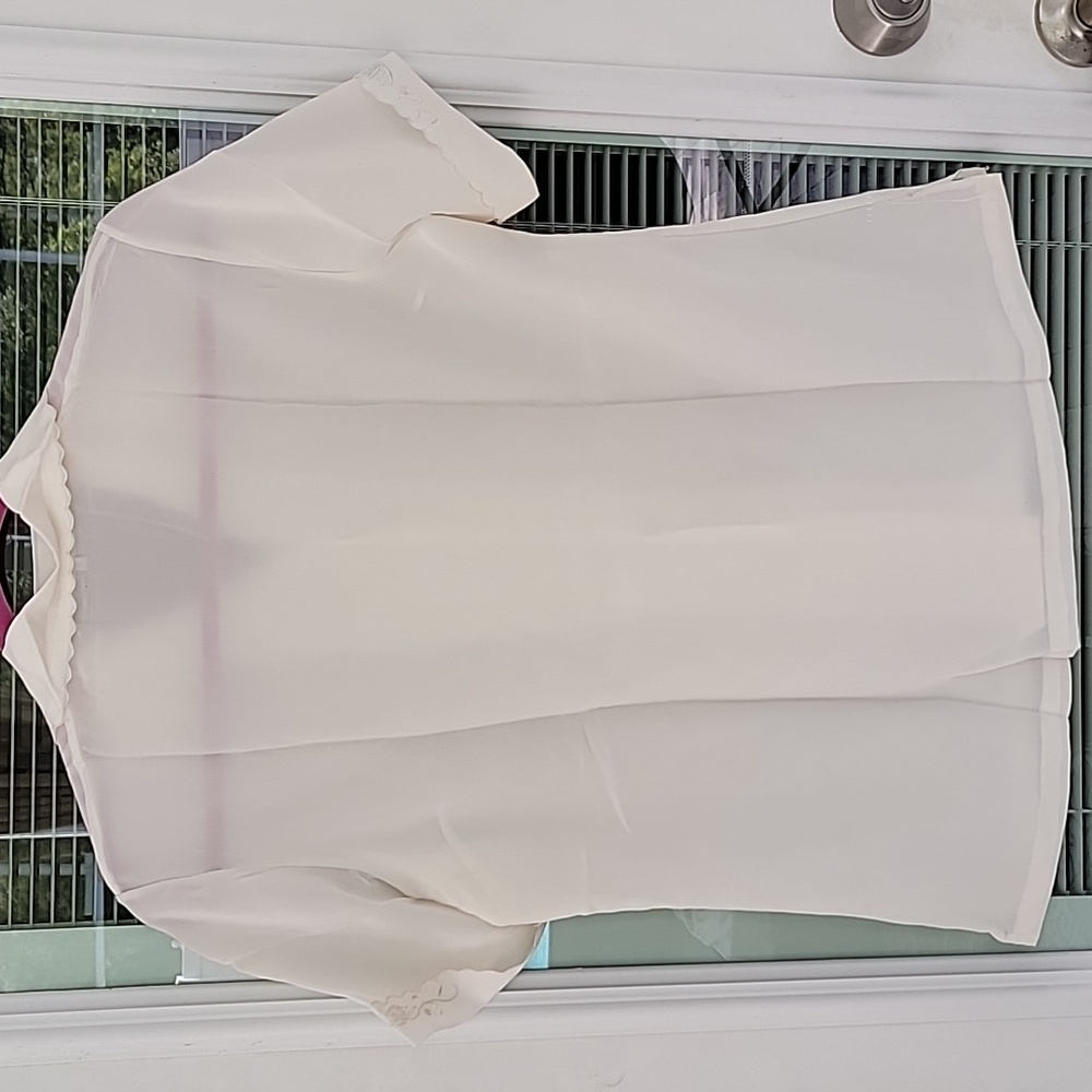 Vintage Chinese Hand-Made Embroidered Silk Short Sleeve Blouse Sz L Ivory - Picture 7 of 11